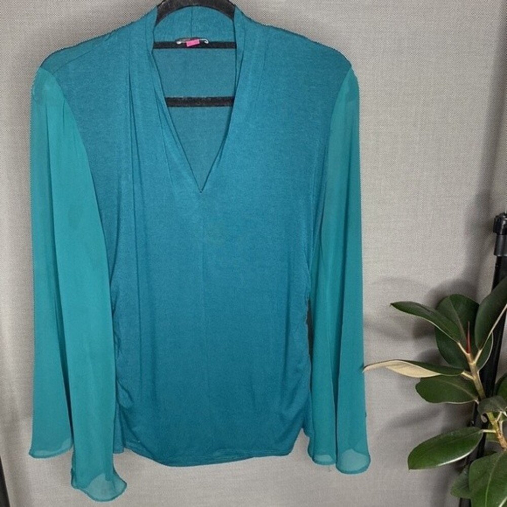 Vince Camuto V Neck Sheer Flutter Sleeves Top